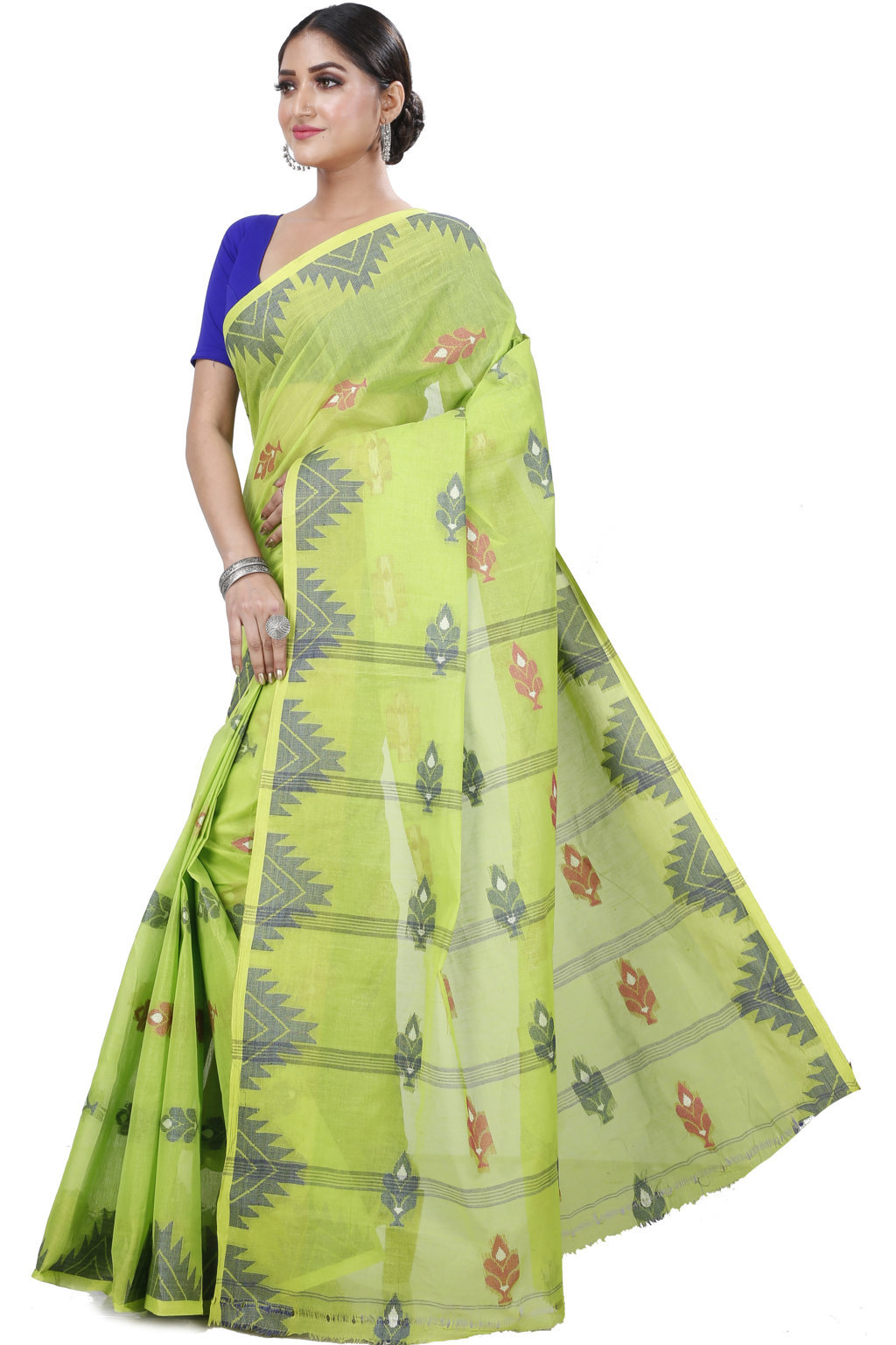 Olive Green Pure Cotton Sidra Tant Saree (1032)
